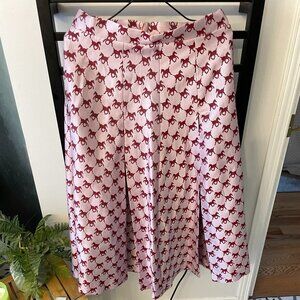 Sister Jane Print Midi Skirt – Pink & Burgundy – Pleated – Size L (fits like siz